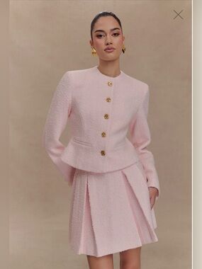 Meshki Pastel Pink Textured Peplum Blazer